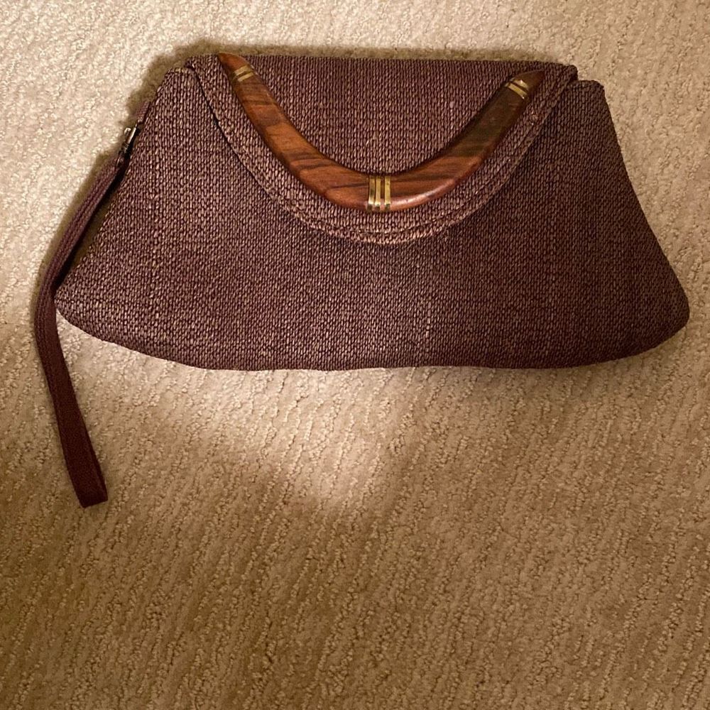 Hand Loomed Brown Cotton Wristlet/Clutch with a Wrist Strap